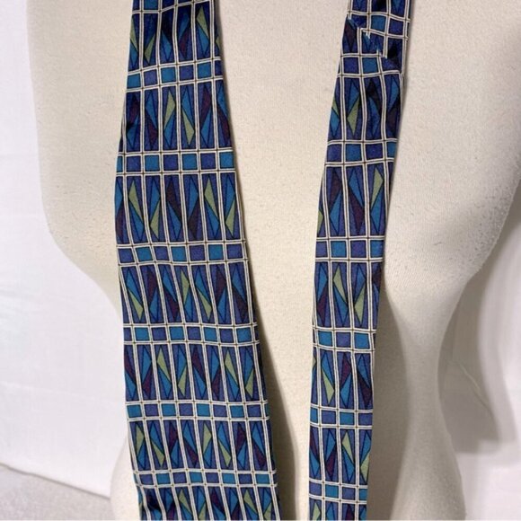 Vintage Forsyth Blue Green White Square Print Tie - Picture 8 of 9
